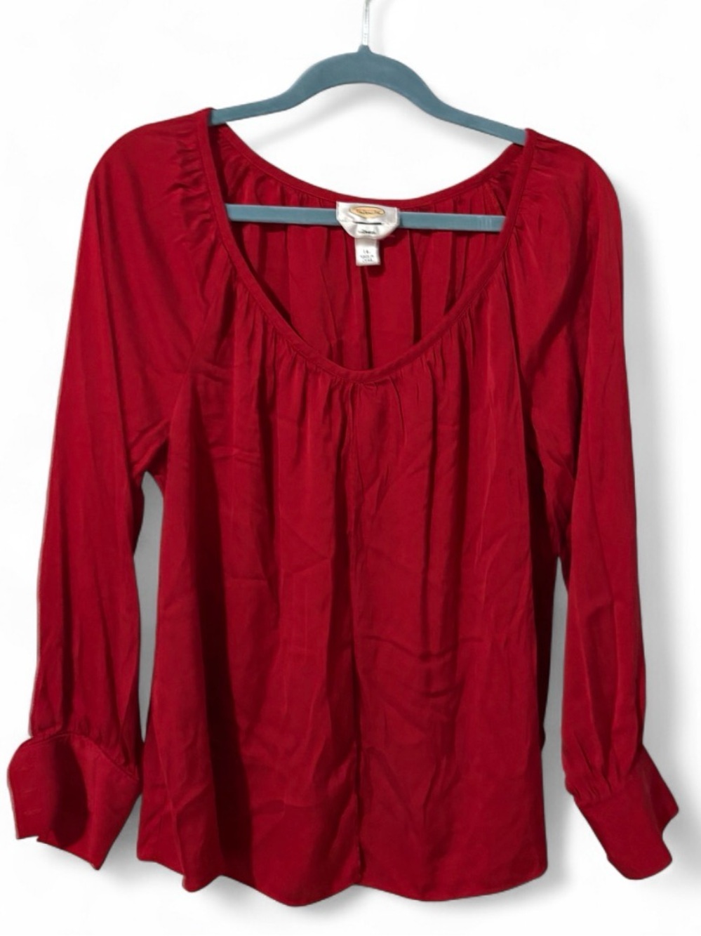 Talbots Women’s 14 Red Stretch Silk Blouse Long Sleeve Work Office Top